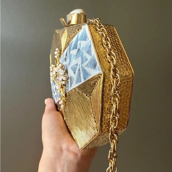 Gold and White Geometric Clutch